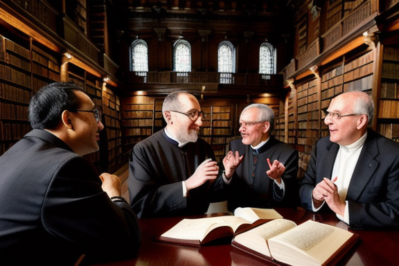 Jesuit priests engaged in a discussion