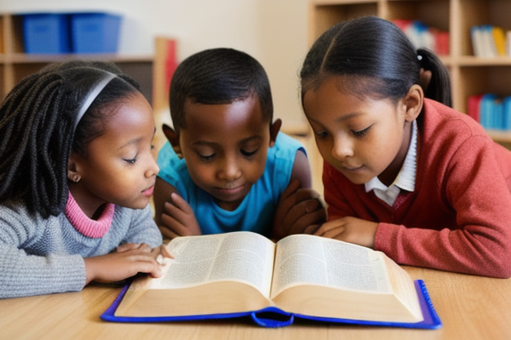 Group of children reading the Bible together